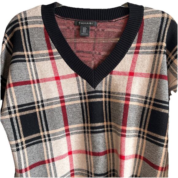 Argyle Plaid Clueless Sweater Preppy Y2K Viscose Blend Black Beige Ivy League M - Picture 5 of 14
